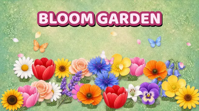 Bloom Garden gameplay: colorful flowers blooming along a finger-painted shape in a garden